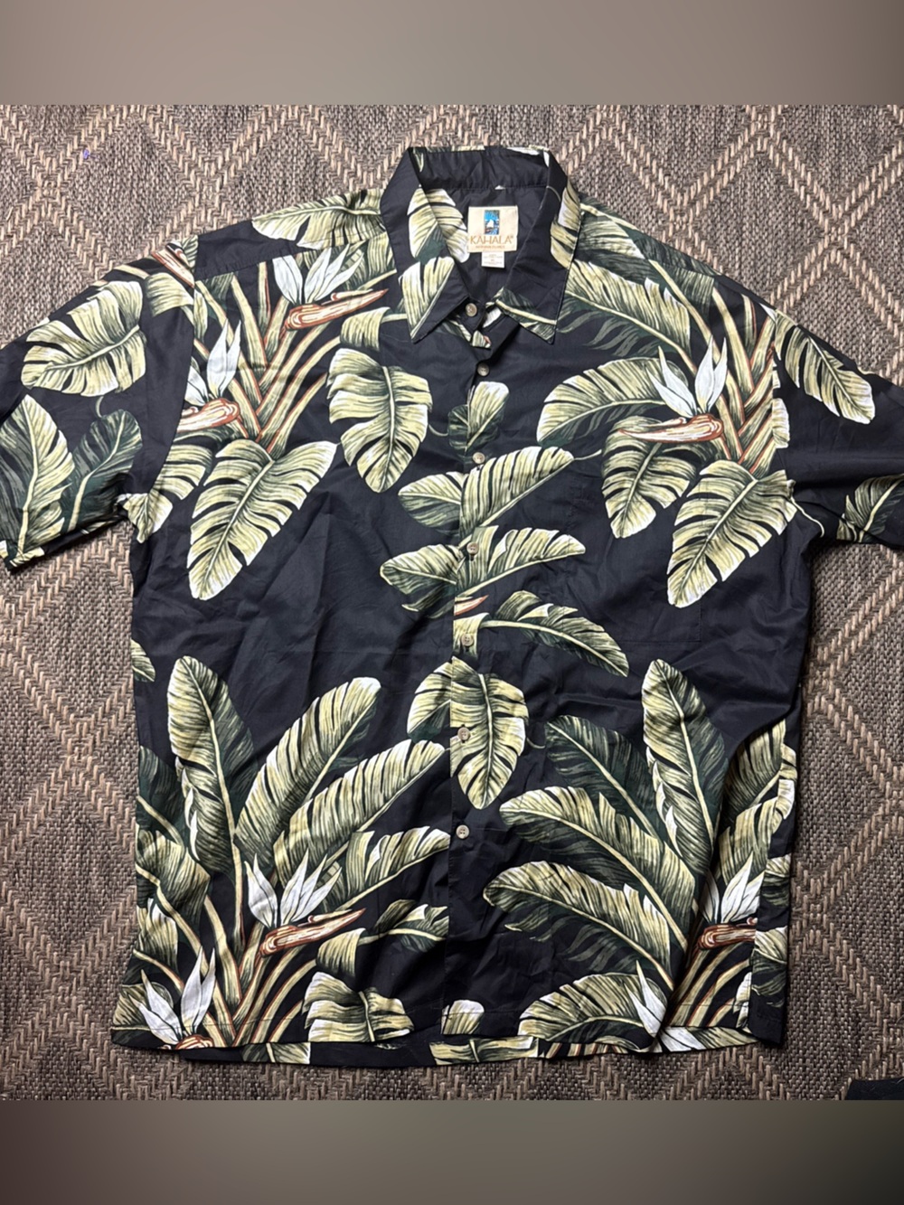 KAHALA Banana Leafs Print Hawaiian Aloha Shirt Mens XL Cotton Lawn Beach